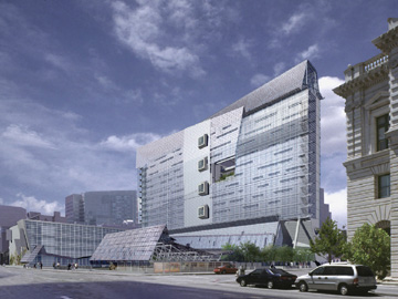 Computer rendering of the new federal building built in San Francisco. The building was designed with the aid of the EnergyPlus software distributed and partly developed by Berkeley Lab.    